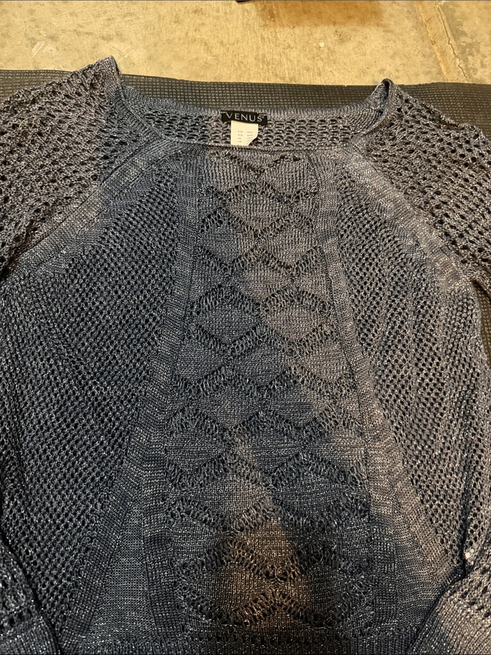 Venus Women's Navy Open-Knit Pullover Sweater